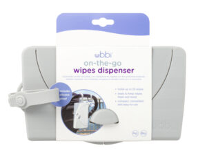 Dispensador de Toallitas Portátil Ubbi Gris ("On The Go") con Cierre Hermético para Viajes y Paseos
