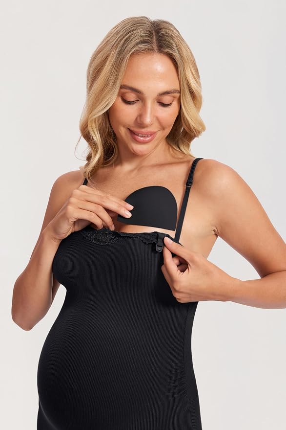 Vestido de Maternidad y Lactancia Color Negro Momanda - Imagen 2