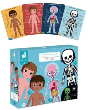 Set 4 Puzles Educativos Cuerpo Humano Niño Órganos y Esqueleto | Janod