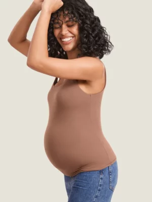 Blusa de Maternidad sin Mangas tela suave Color Marron Talla M