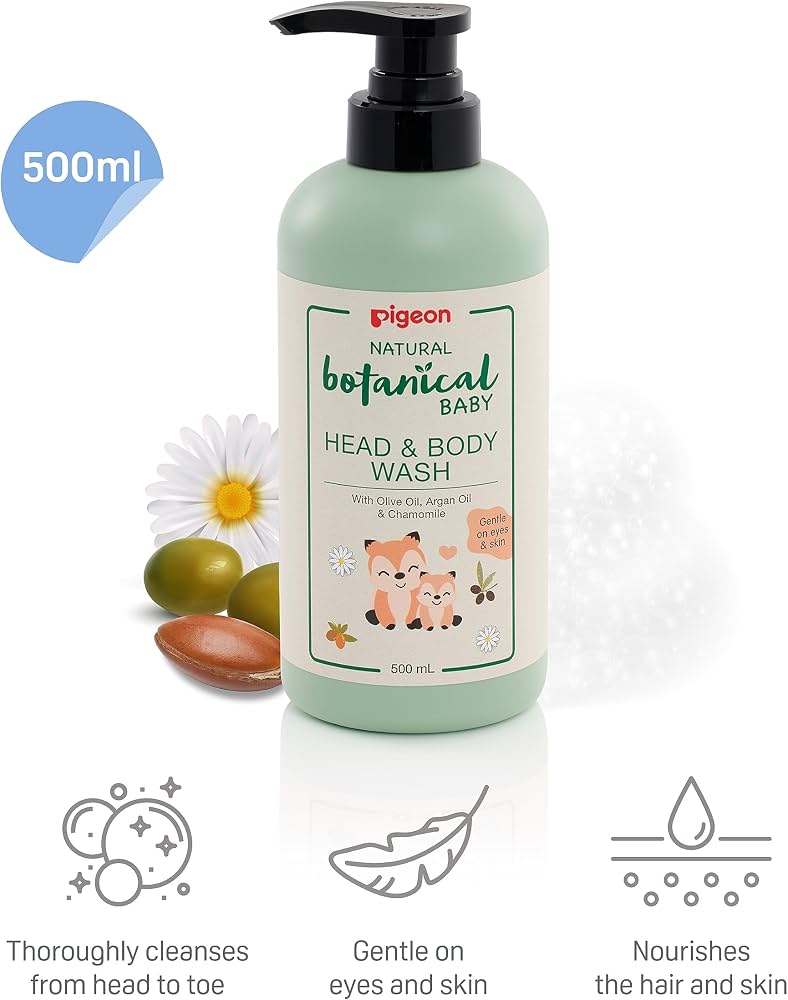 Natural Botanical Baby Head & Body Wash 500 ml – Pigeon - Imagen 3