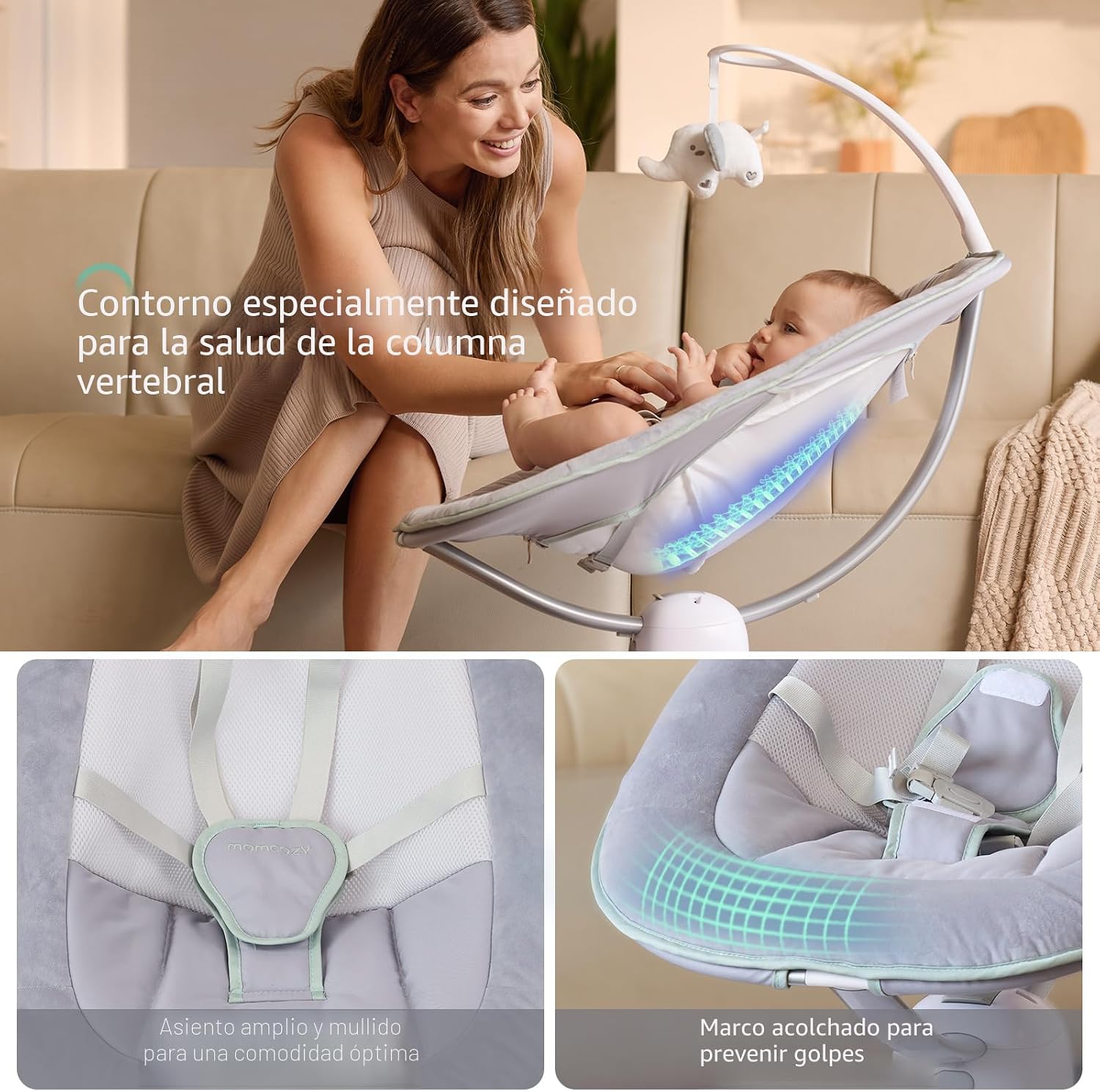 Columpio Eléctrico CocoSway 3D-Motion Gris Momcozy - Imagen 2