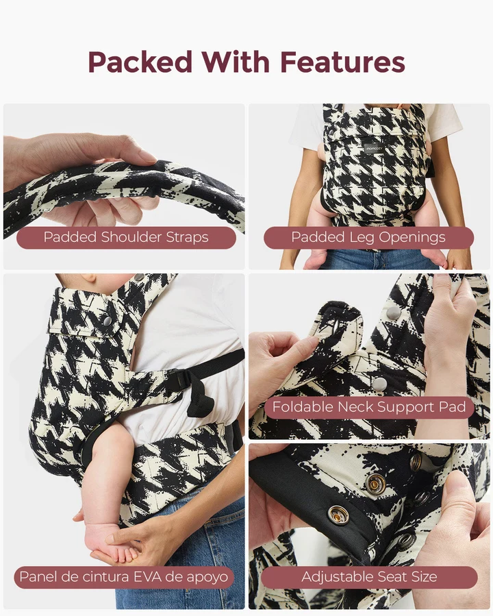 Portabebé Ergonómico PureHug Cotton Houndstooth Momcozy - Imagen 3