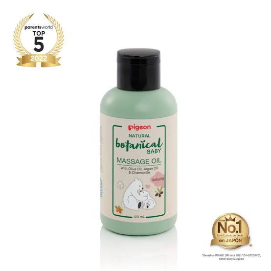 Pigeon Natural Botanical Baby Massage Oil 120 ml con aceite de oliva argán y manzanilla