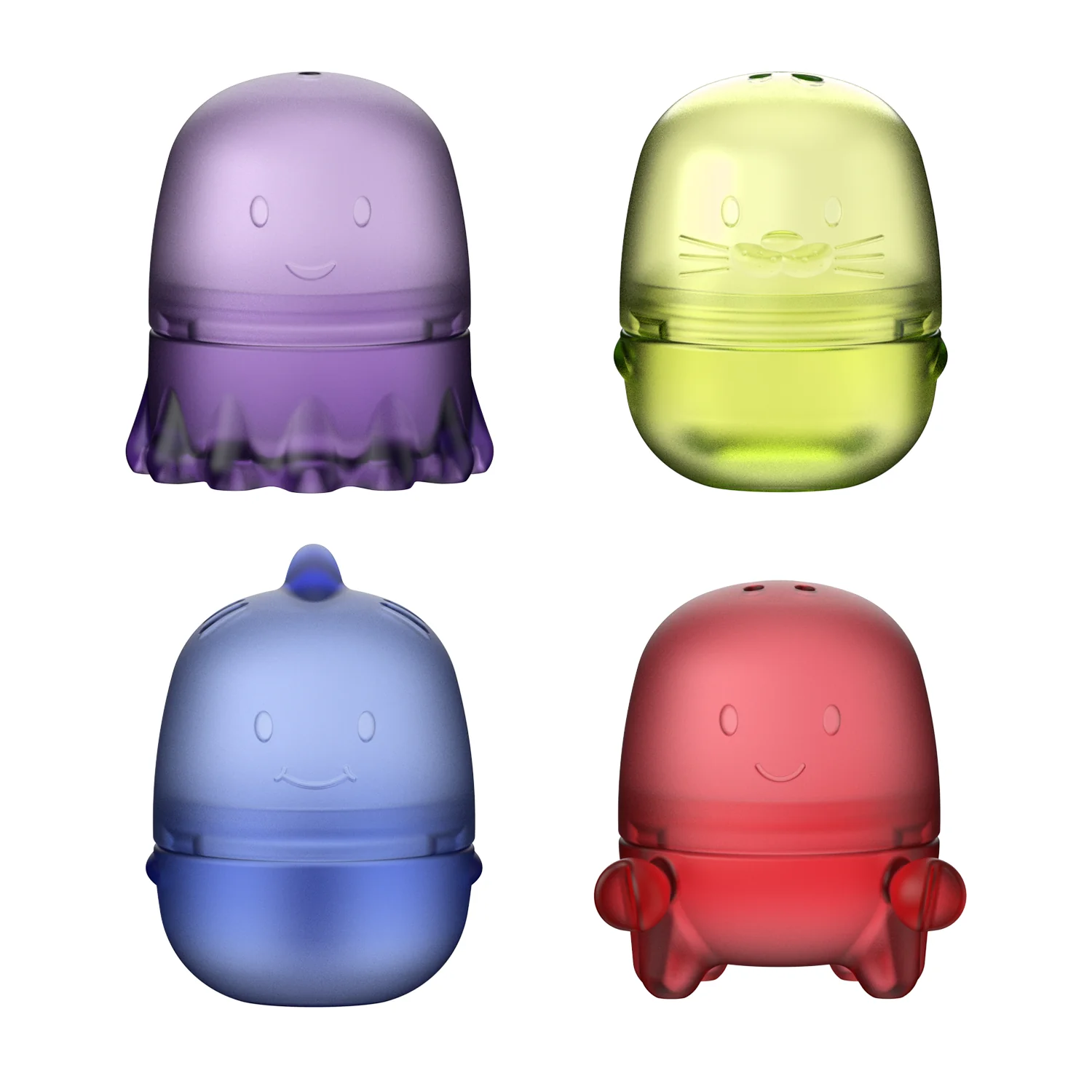 Juguetes de baño intercambiables Ubbi Translucent con piezas combinables y colores translúcidos para bebés y niños.