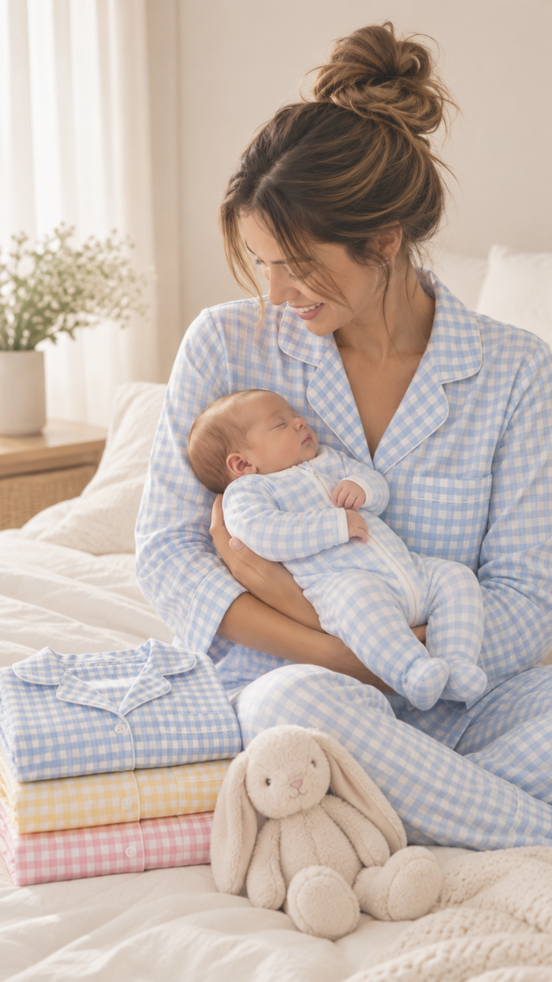 Pijama con Zipper Cuadros Celestes 100% Algodón Pima – Pippa - Imagen 2
